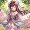 A cute and adorable anime girl with embroidery hanfu dress, dancing in a meadow, wallpaler, 8k