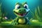 a cute adorable baby alligator character stands in nature in the style of children-friendly cartoon animation fantasy 3D style