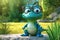 a cute adorable baby alligator with glasses character stands in nature in the style of children-friendly cartoon animation fantasy