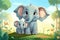 cute adorable baby elephant with mother elephant in nature rendered in the style of fantasy cartoon animation style intended for