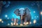 cute adorable baby elephant with mother elephant in night with light in nature rendered in the style of fantasy cartoon animation