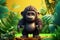 a cute adorable baby gorilla character stands in jungle in the style of children-friendly cartoon animation fantasy 3D style