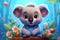 a cute adorable baby koala in nature rendered in the style of children-friendly cartoon animation fantasy style created by AI