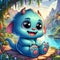 A cute and adorable baby monster, sitting by waterside of a whimsical lake, dynamic style, wildflower, fantasy art, cartoon