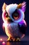 cute adorable baby owl made of crystal ball with low poly eye\'s surrounded by glowing aura