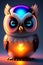 cute adorable baby owl made of crystal ball with low poly eye\'s surrounded by glowing aura