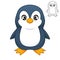 Cute Adorable Baby Penguin with Line Art Drawing