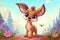 a cute adorable baby roe deer in nature rendered in the style of children-friendly cartoon animation fantasy style created by AI