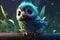 a cute adorable bird sparrow character stands in nature in the style of children-friendly cartoon animation fantasy created by AI