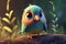 a cute adorable bird sparrow character stands in nature in the style of children-friendly cartoon animation fantasy created by AI