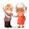 Cute, adorable cartoon seniors couple in love romantic