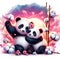 A cute and adorable couplebof fluffy panda bear cub, gramicing face, dynamic selfie pose, in love, cotton flower, bamboo stick