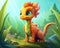 cute adorable dragon Illustation stands in nature.