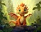 cute adorable dragon Illustation stands in nature.