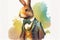 Cute adorable elegant rabbit watercolor hare