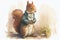 Cute adorable elegant squirrel watercolor hare