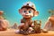 a cute adorable explorer baby Monkey in the style of children-friendly cartoon animation fantasy 3D style Illustration created by