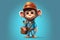 a cute adorable explorer baby Monkey in the style of children-friendly cartoon animation fantasy 3D style Illustration created by