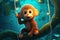 a cute adorable explorer baby Monkey on a tree in jungle by night with strong light in the style of children-friendly cartoon