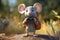 a cute adorable explorer mouse character stands in nature in the style of children-friendly cartoon animation fantasy 3D style