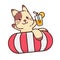 Cute Adorable Happy Brown Cat Drink Orange Juice On Floating Buoy cartoon doodle vector illustration flat design