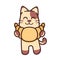 Cute Adorable Happy Brown Cat Eat Croissant cartoon doodle vector illustration flat design