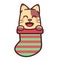 Cute Adorable Happy Brown Cat In Green Red Sock Christmas Event cartoon doodle vector illustration flat design