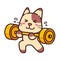 Cute Adorable Happy Brown Cat Lift Yellow Dumbbell cartoon doodle vector illustration flat design