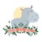 Cute and adorable hippo with floral decoration