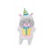 Cute adorable hippo in party hat standing with gif box, lovely behemoth animal cartoon character vector Illustration