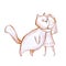 Cute adorable illustration with girl hugs big cat in childish doodle style