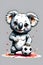 A cute and adorable kawaii chibi koala playing football with splashes art, cartoon, colorful, animal, t-shirt design, stickers