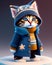 Cute adorable kitten in a jacket and hat knitted cap, winter snow, christmas xmas cuteness big eyes, anthropomorphic cat. Ai