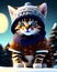 Cute adorable kitten in a jacket and hat knitted cap, winter snow, christmas xmas cuteness big eyes, anthropomorphic cat. Ai