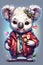 A cute and adorable koala in fashionable style, cheerful, colorful, cartoonish, lovely, love sign, t-shirt design, logo, stickers