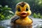 Cute and adorable little duck dancing in the rain. Generative AI
