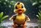 Cute and adorable little duck dancing in the rain. Generative AI