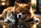 Cute and adorable little fluffy cat and dog. Generative AI