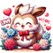 A cute and adorable little fox, arounds by colorful flowers, in love scene, cartoon style, anime art, romance