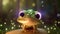 Cute adorable little frog kawaii, very detailed, fairy light, fairytale background