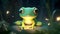 Cute adorable little frog kawaii, very detailed, fairy light, fairytale background