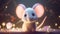 Cute adorable little mouse, very detailed, fairy light, fairytale background