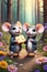 The cute and adorable mices in a stunning forest woth cheese and colorful wildflowers, animal design, cartoonish