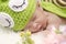 Cute and adorable newborn baby with snail costume sleeping