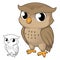 Cute Adorable Owl Standing with Line Art Drawing