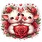 A cute and adorable piglets hugging a heart of rose, framed by the roses and love sign, love and romantic scene, cartoon, animal