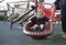 Cute adorable pretty caucasian blonde baby girl sliding,having fun.Happy, warm clothing child,kid,toddler, infant of 1-2