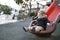 Cute adorable pretty caucasian blonde baby girl sliding,having fun.Happy, warm clothing child,kid,toddler, infant of 1-2