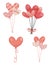 Cute adorable romantic love heart shape balloons elements cartoon watercolor vector collection