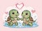 Cute adorable turtle couple love